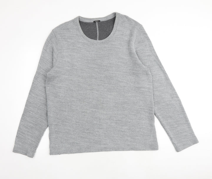 Denham Mens Grey Round Neck Cotton Pullover Jumper Size 2XL Long Sleeve