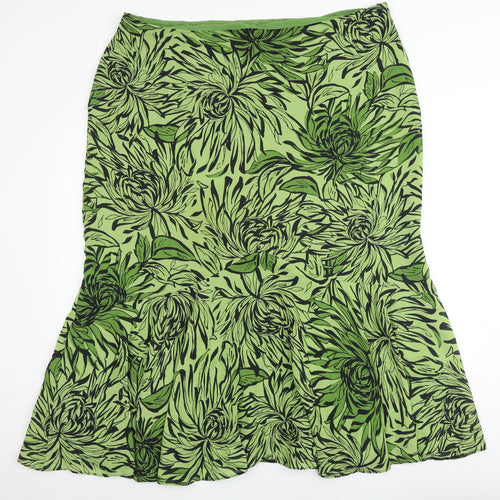 Ann Harvey Womens Green Floral Polyester Trumpet Skirt Size 22 Zip
