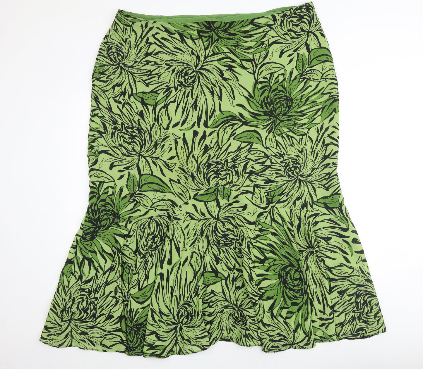 Ann Harvey Womens Green Floral Polyester Trumpet Skirt Size 22 Zip