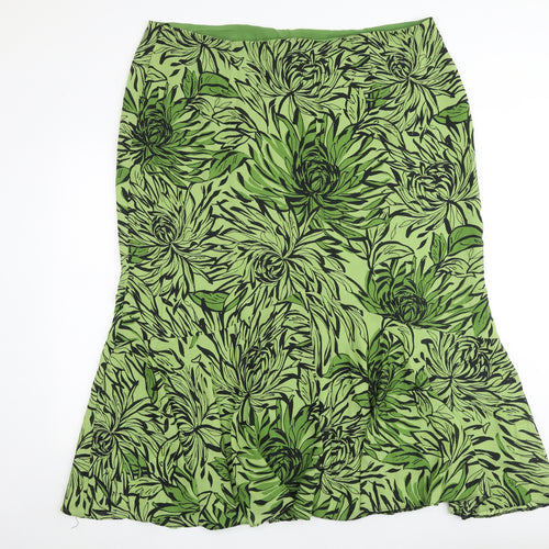 Ann Harvey Womens Green Floral Polyester Trumpet Skirt Size 22 Zip