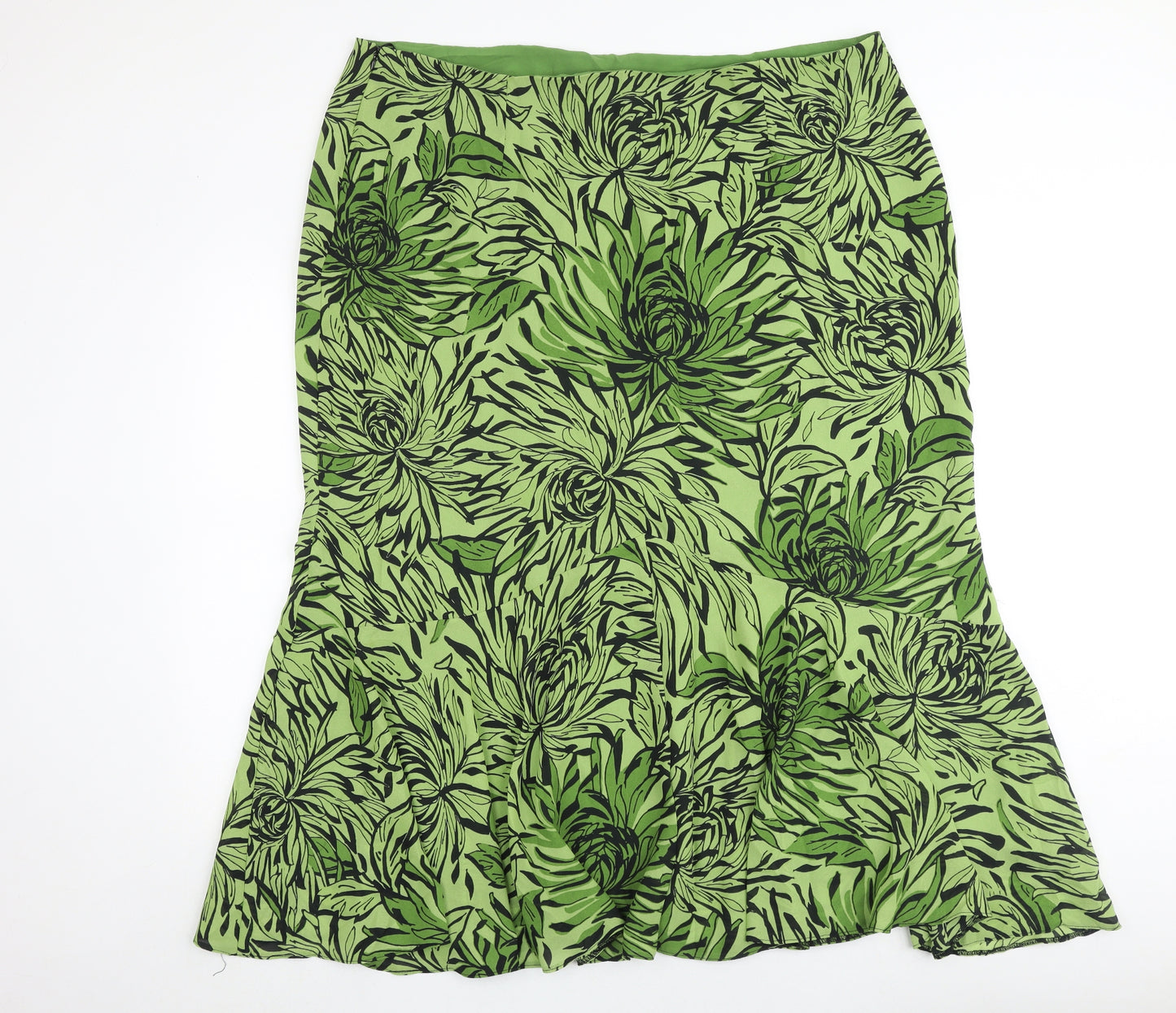 Ann Harvey Womens Green Floral Polyester Trumpet Skirt Size 22 Zip