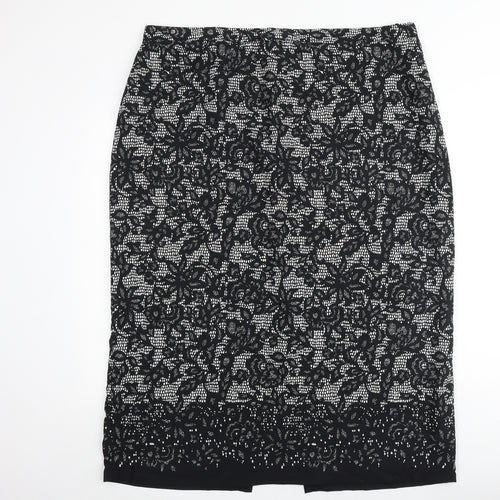 Savoir Womens Black Floral Polyester Straight & Pencil Skirt Size 42 in Zip