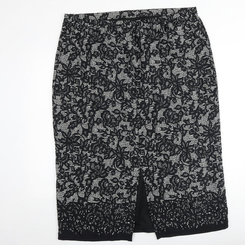 Savoir Womens Black Floral Polyester Straight & Pencil Skirt Size 42 in Zip