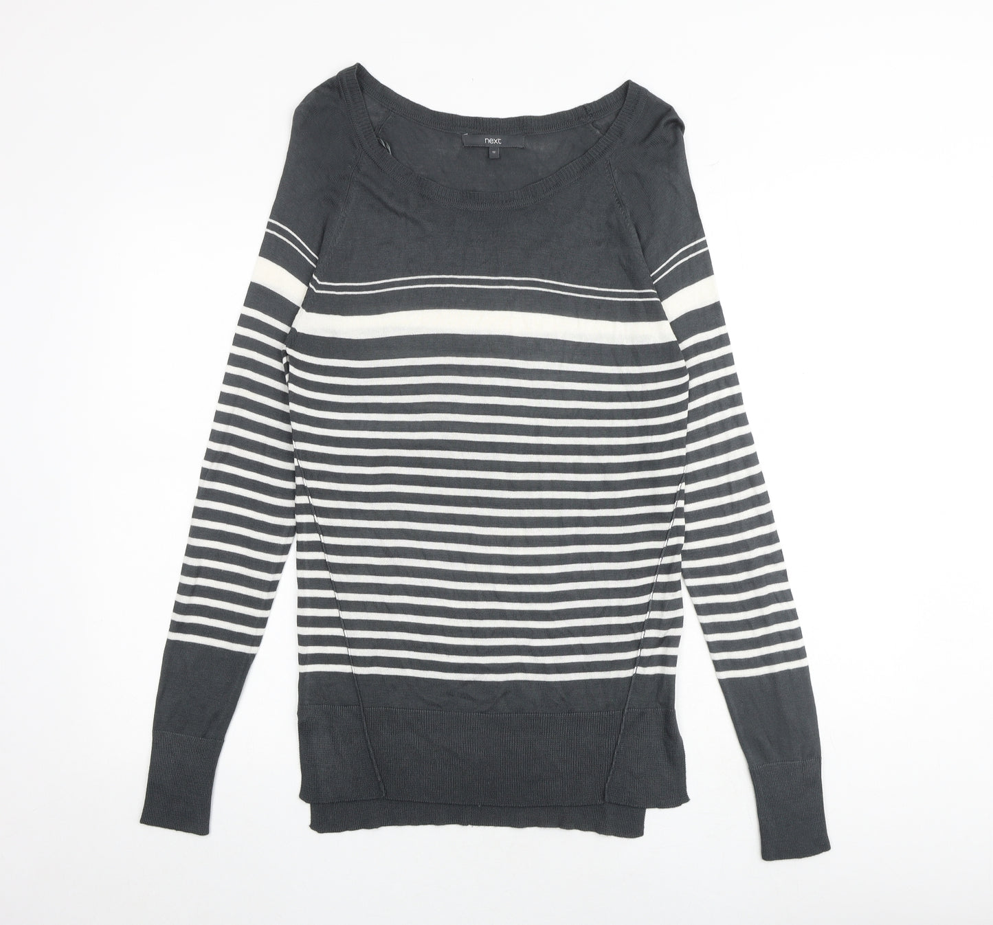 NEXT Womens Grey Boat Neck Striped Viscose Pullover Jumper Size 12