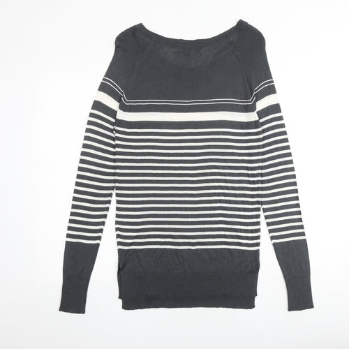 NEXT Womens Grey Boat Neck Striped Viscose Pullover Jumper Size 12