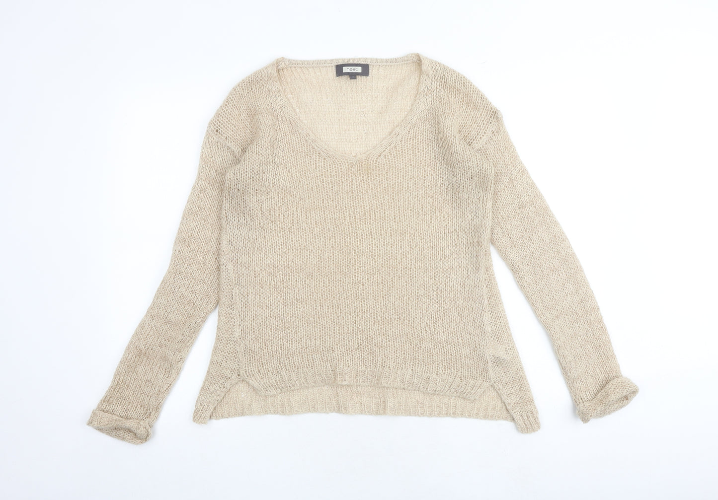NEXT Womens Beige Scoop Neck Acrylic Pullover Jumper Size 10