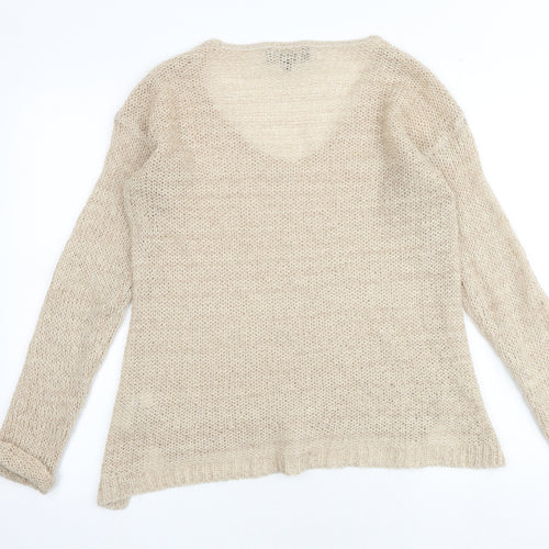 NEXT Womens Beige Scoop Neck Acrylic Pullover Jumper Size 10