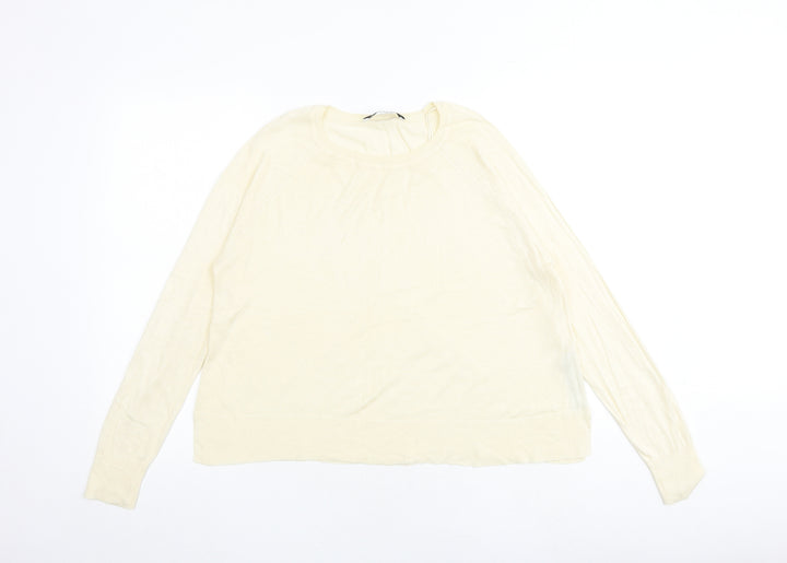 Marks and Spencer Womens Ivory Round Neck Acrylic Pullover Jumper Size M