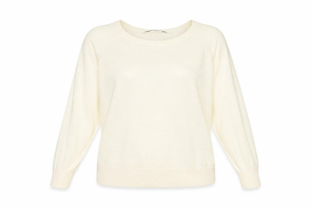 Front view of Marks & Spencer women’s ivory round neck acrylic jumper, size M
