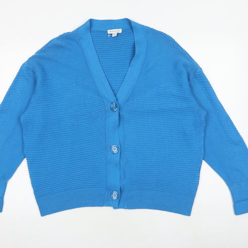 Warehouse Womens Blue V-Neck Cotton Cardigan Jumper Size M