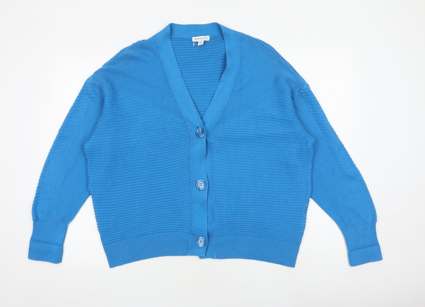 Warehouse Womens Blue V-Neck Cotton Cardigan Jumper Size M