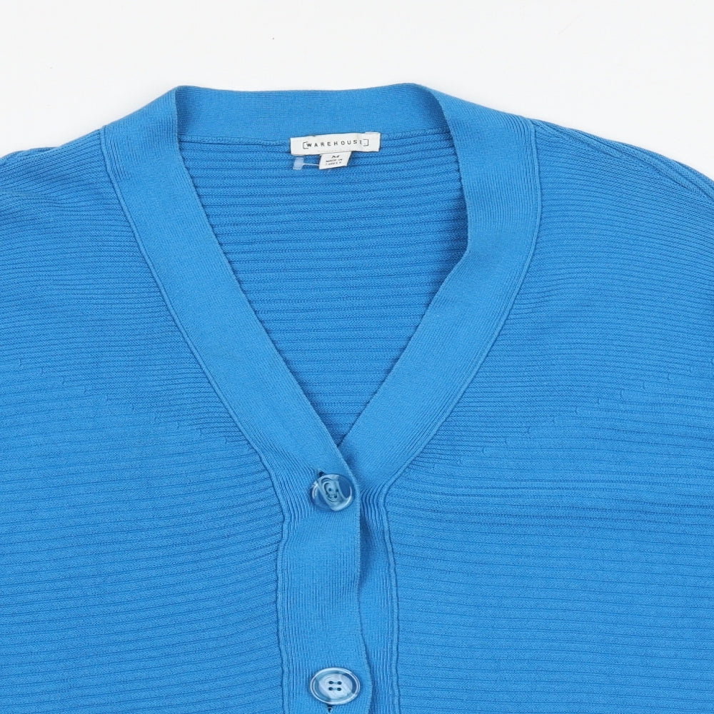 Warehouse Womens Blue V-Neck Cotton Cardigan Jumper Size M