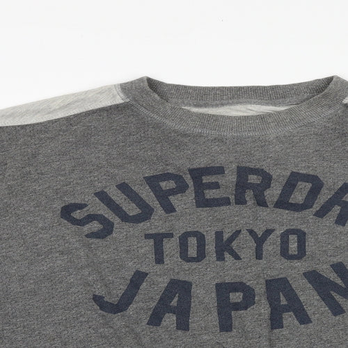 Superdry Womens Grey Colourblock Cotton Pullover Sweatshirt Size L Pullover