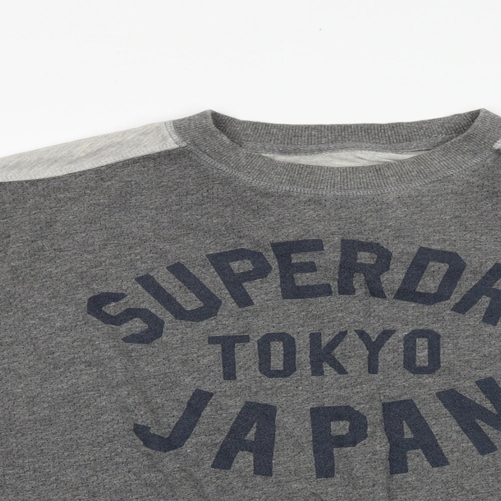 Superdry Womens Grey Colourblock Cotton Pullover Sweatshirt Size L Pullover