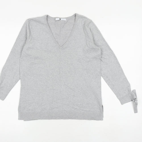 Very Womens Grey V-Neck Cotton Pullover Jumper Size 10