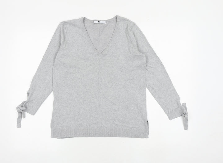 Very Womens Grey V-Neck Cotton Pullover Jumper Size 10