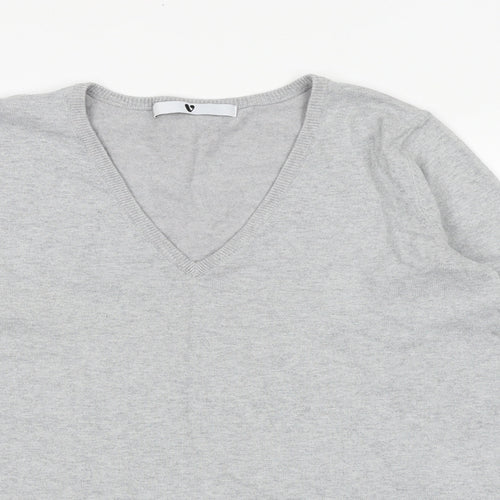 Very Womens Grey V-Neck Cotton Pullover Jumper Size 10