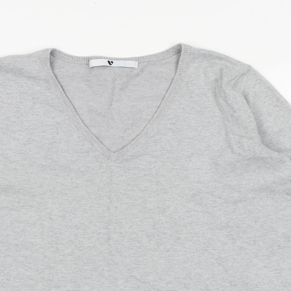 Very Womens Grey V-Neck Cotton Pullover Jumper Size 10