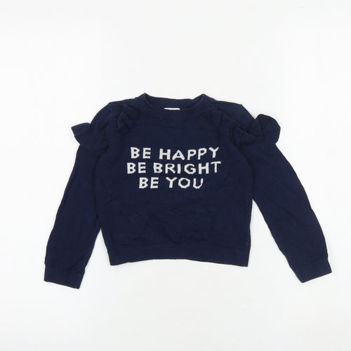 NEXT Girls Blue Round Neck Cotton Pullover Jumper Size 4 Years Pullover - Be Happy Be Bright Be You