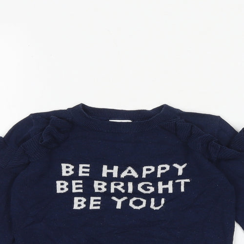 NEXT Girls Blue Round Neck Cotton Pullover Jumper Size 4 Years Pullover - Be Happy Be Bright Be You