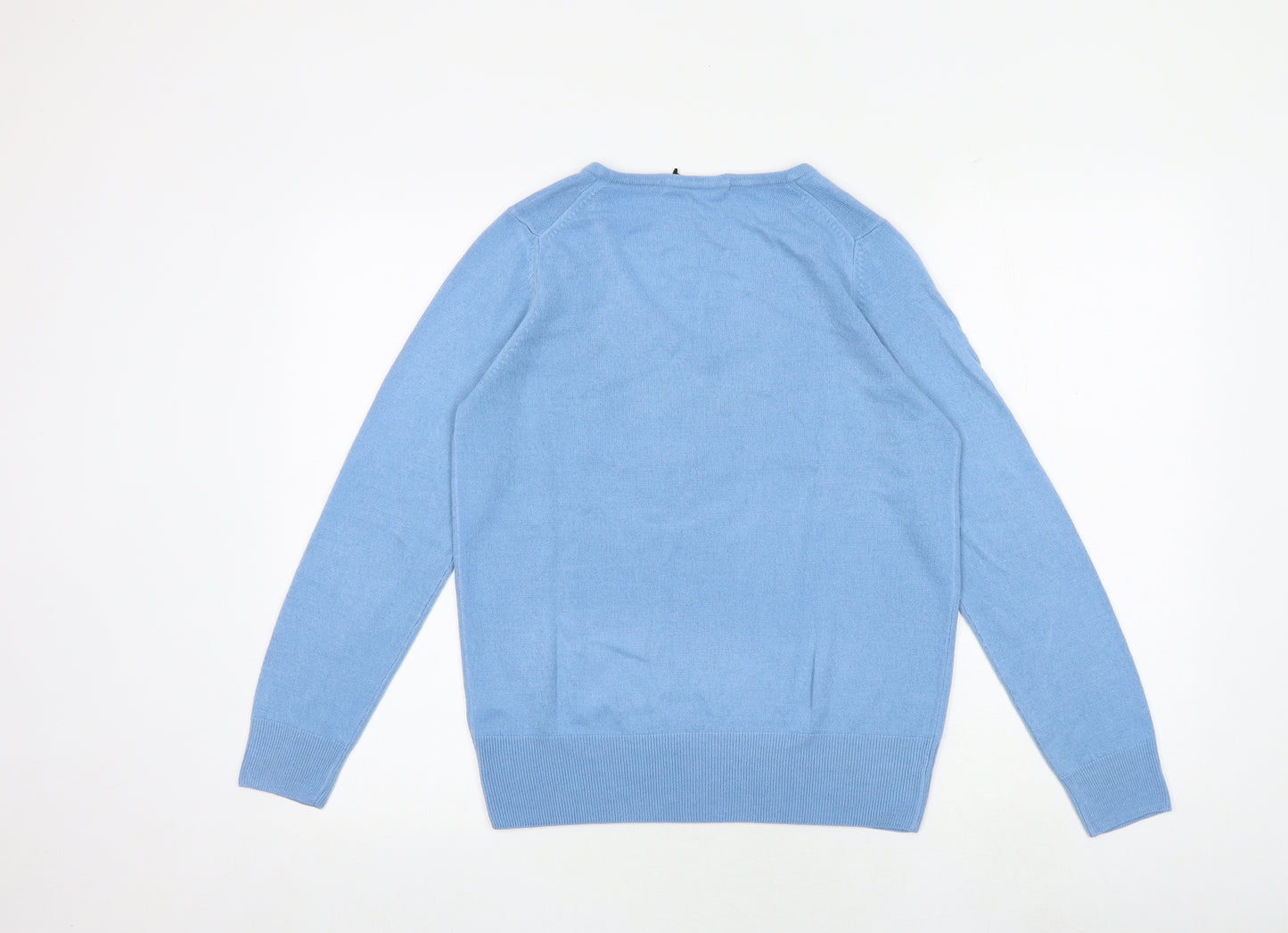 Marks and Spencer Womens Blue V-Neck Acrylic Pullover Jumper Size 12