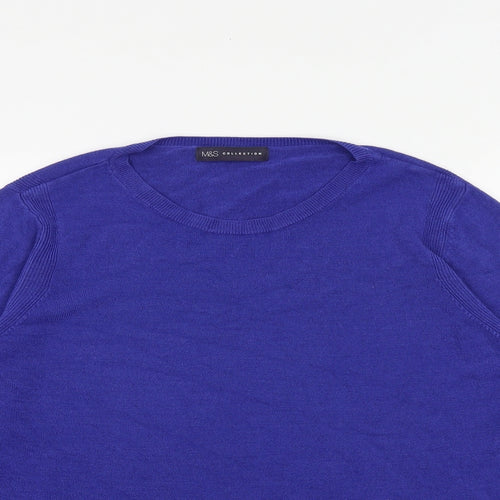 Marks and Spencer Womens Blue Round Neck Acrylic Pullover Jumper Size 14