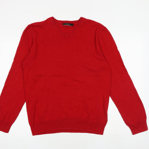 Pierre Cardin Mens Red V-Neck Acrylic Pullover Jumper Size S Long Sleeve