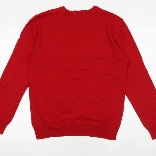 Pierre Cardin Mens Red V-Neck Acrylic Pullover Jumper Size S Long Sleeve