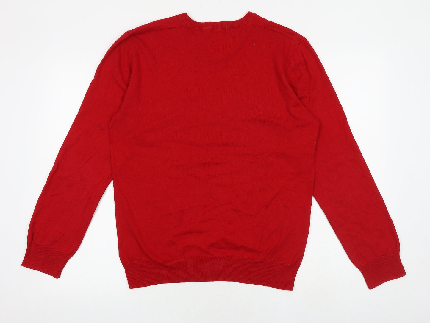 Pierre Cardin Mens Red V-Neck Acrylic Pullover Jumper Size S Long Sleeve