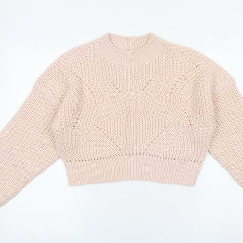 New Look Girls Pink Round Neck Acrylic Pullover Jumper Size 14-15 Years Pullover