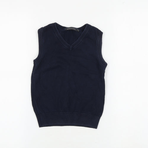 Debenhams Boys Blue V-Neck 100% Cotton Vest Jumper Size 4-5 Years Pullover