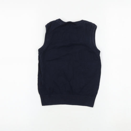 Debenhams Boys Blue V-Neck 100% Cotton Vest Jumper Size 4-5 Years Pullover