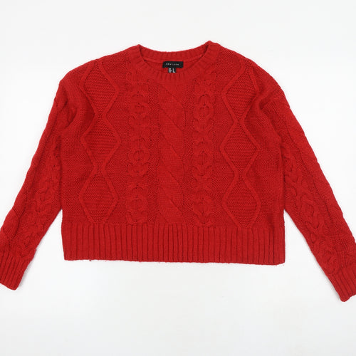 New Look Womens Red Round Neck Acrylic Pullover Jumper Size S
