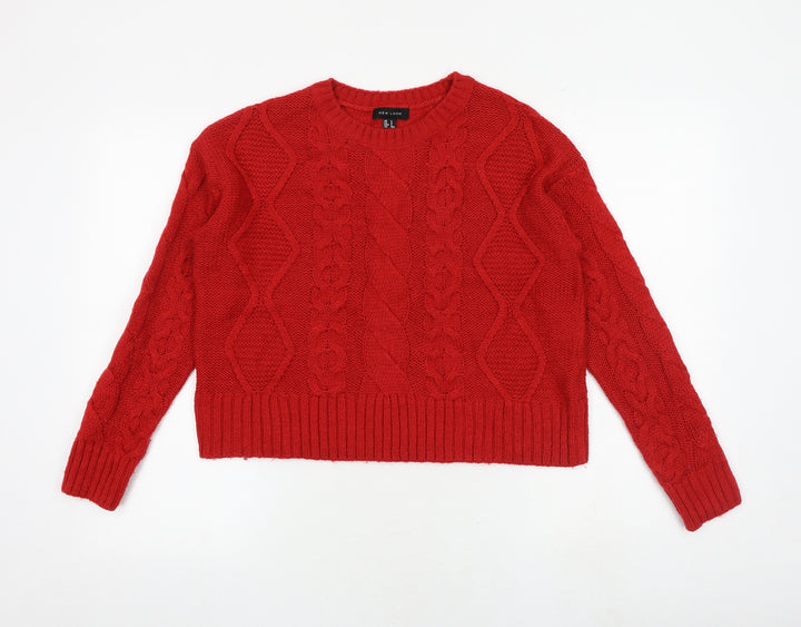 New Look Womens Red Round Neck Acrylic Pullover Jumper Size S