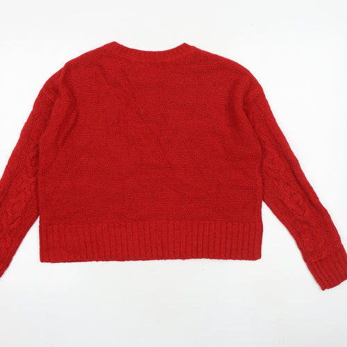 New Look Womens Red Round Neck Acrylic Pullover Jumper Size S
