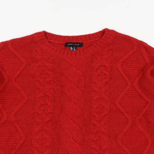 New Look Womens Red Round Neck Acrylic Pullover Jumper Size S