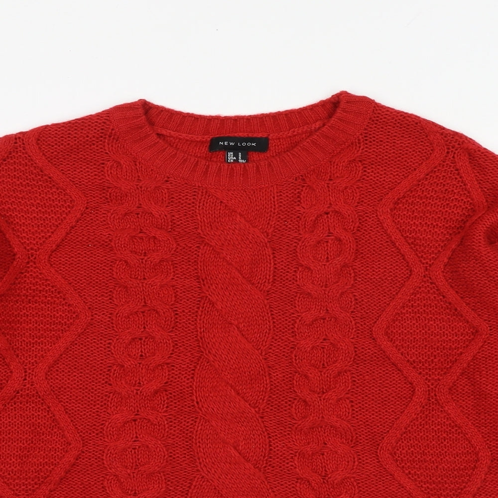New Look Womens Red Round Neck Acrylic Pullover Jumper Size S