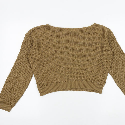 Boohoo Womens Brown Boat Neck Acrylic Pullover Jumper Size S