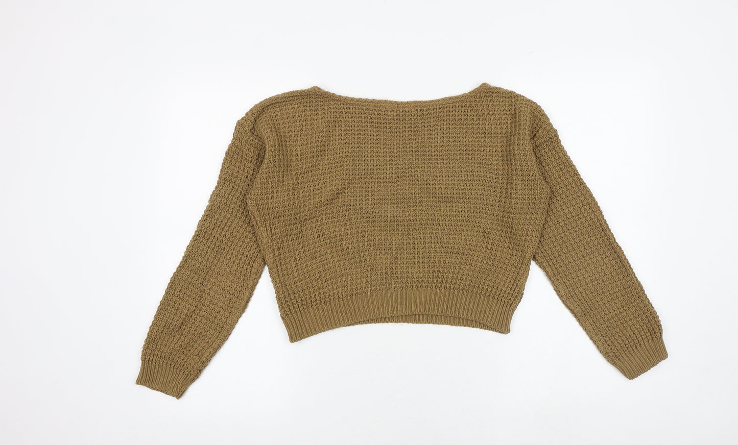 Boohoo Womens Brown Boat Neck Acrylic Pullover Jumper Size S