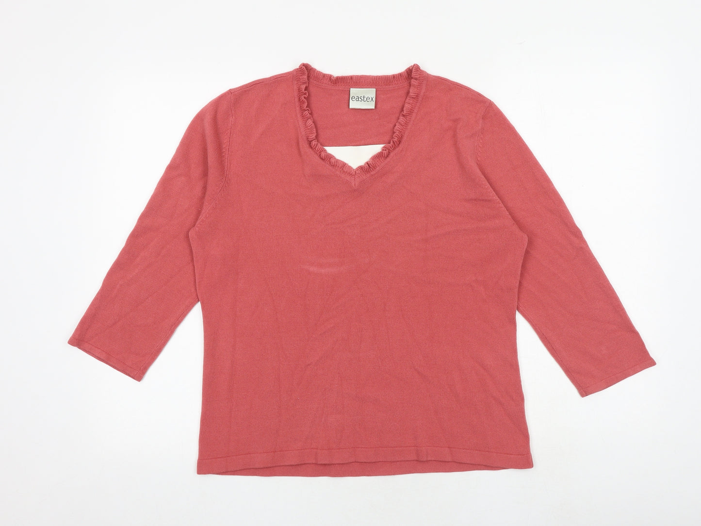 Eastex Womens Pink V-Neck Acrylic Pullover Jumper Size 16