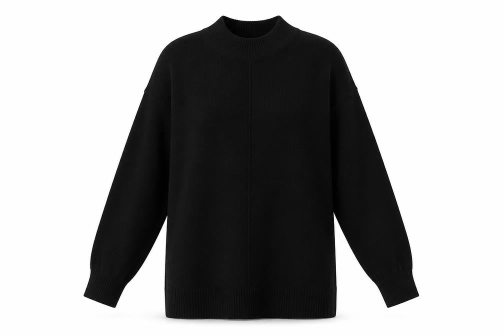 Front view of Next women’s black round neck acrylic jumper, size XS