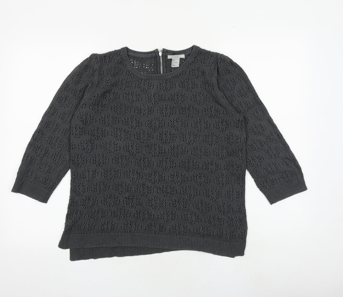 H&M Womens Grey Round Neck Viscose Pullover Jumper Size L