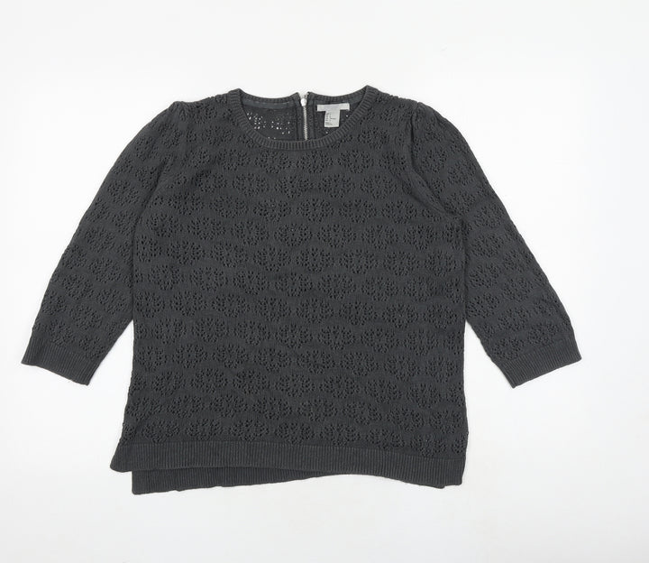 H&M Womens Grey Round Neck Viscose Pullover Jumper Size L