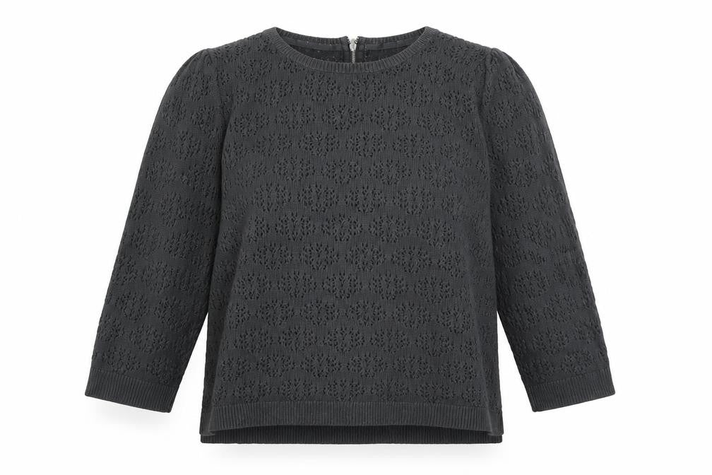 Front view of H&M women’s grey round neck viscose jumper, size L