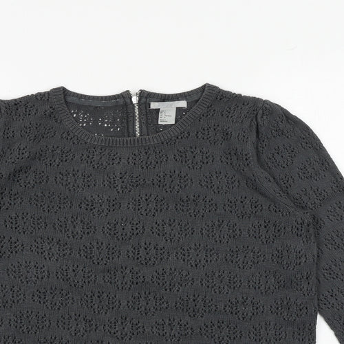 H&M Womens Grey Round Neck Viscose Pullover Jumper Size L