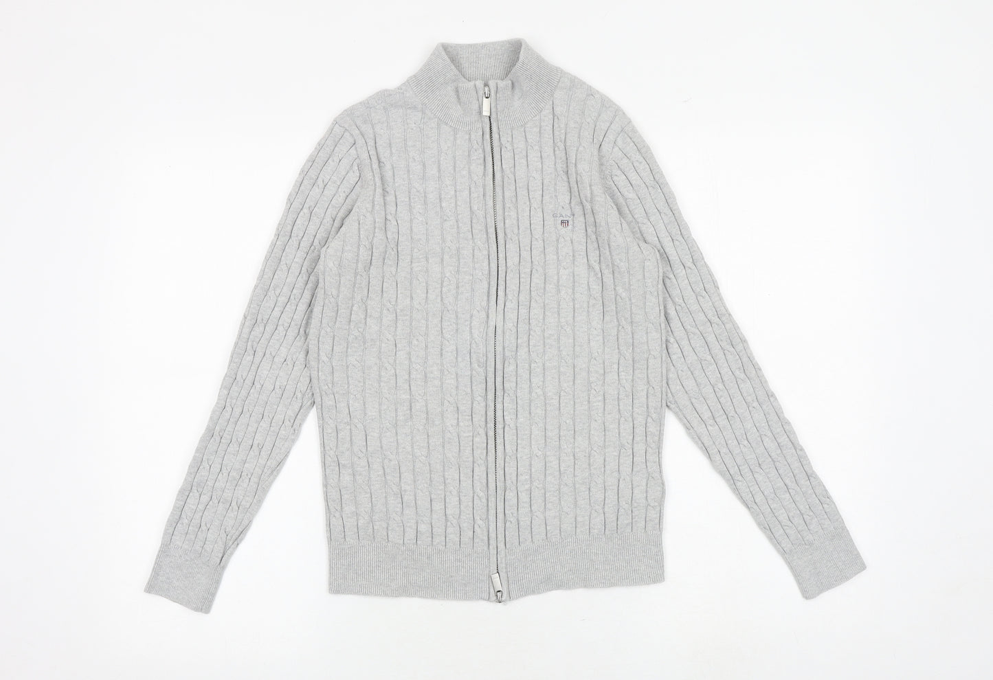 GANT Womens Grey High Neck Cotton Full Zip Jumper Size M