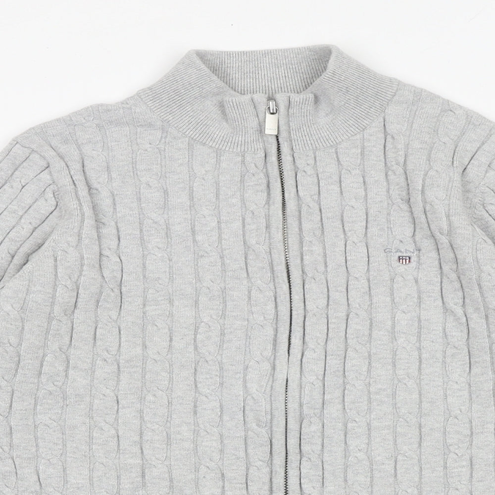GANT Womens Grey High Neck Cotton Full Zip Jumper Size M
