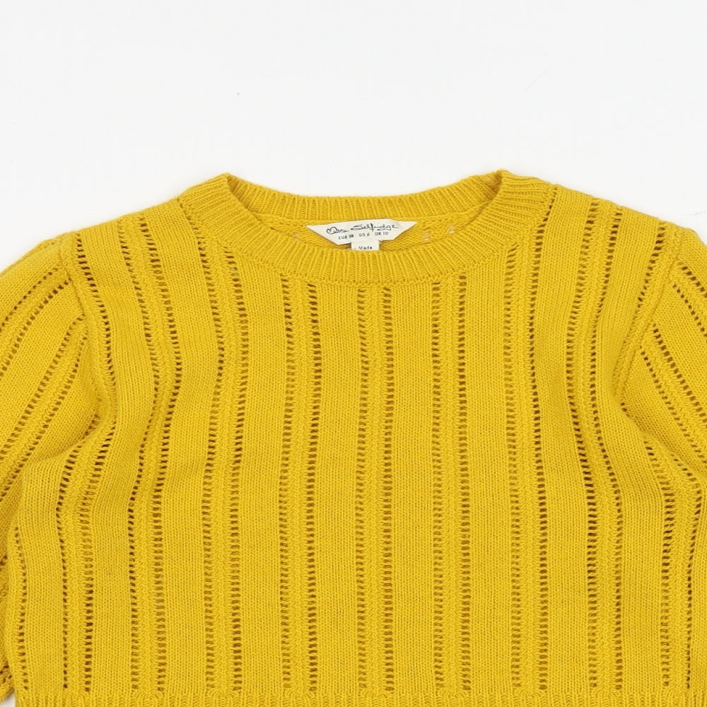 Miss Selfridge Womens Yellow Round Neck Acrylic Pullover Jumper Size 10