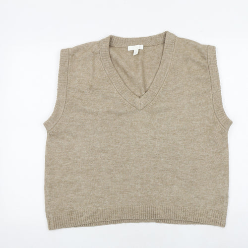 H&M Womens Brown V-Neck Polyester Vest Jumper Size S