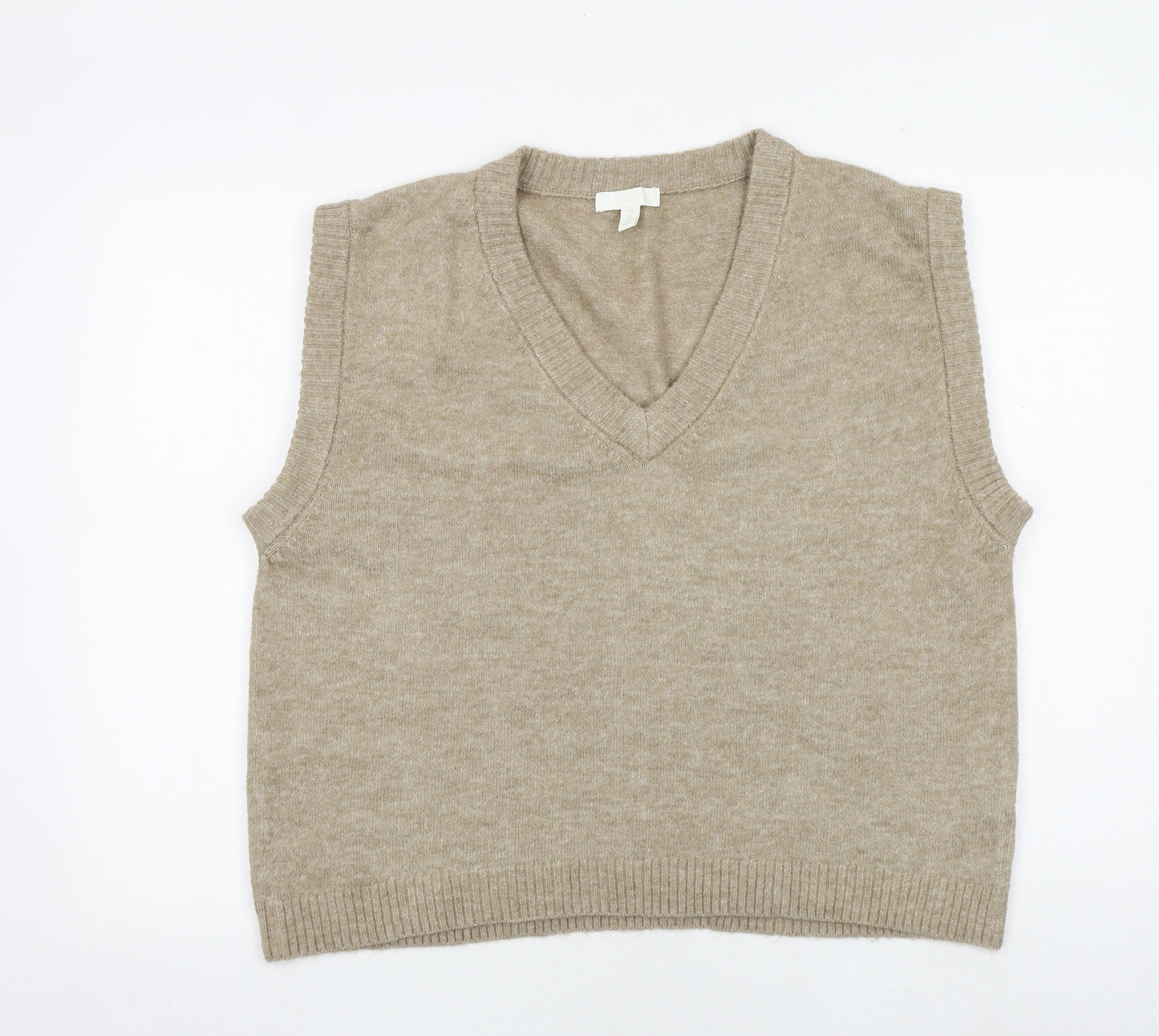 H&M Womens Brown V-Neck Polyester Vest Jumper Size S